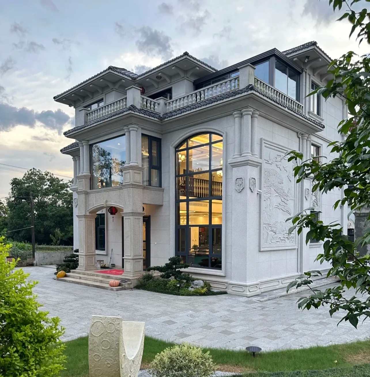 崇左 白麻花岗岩私人别墅干挂石材豪华定制