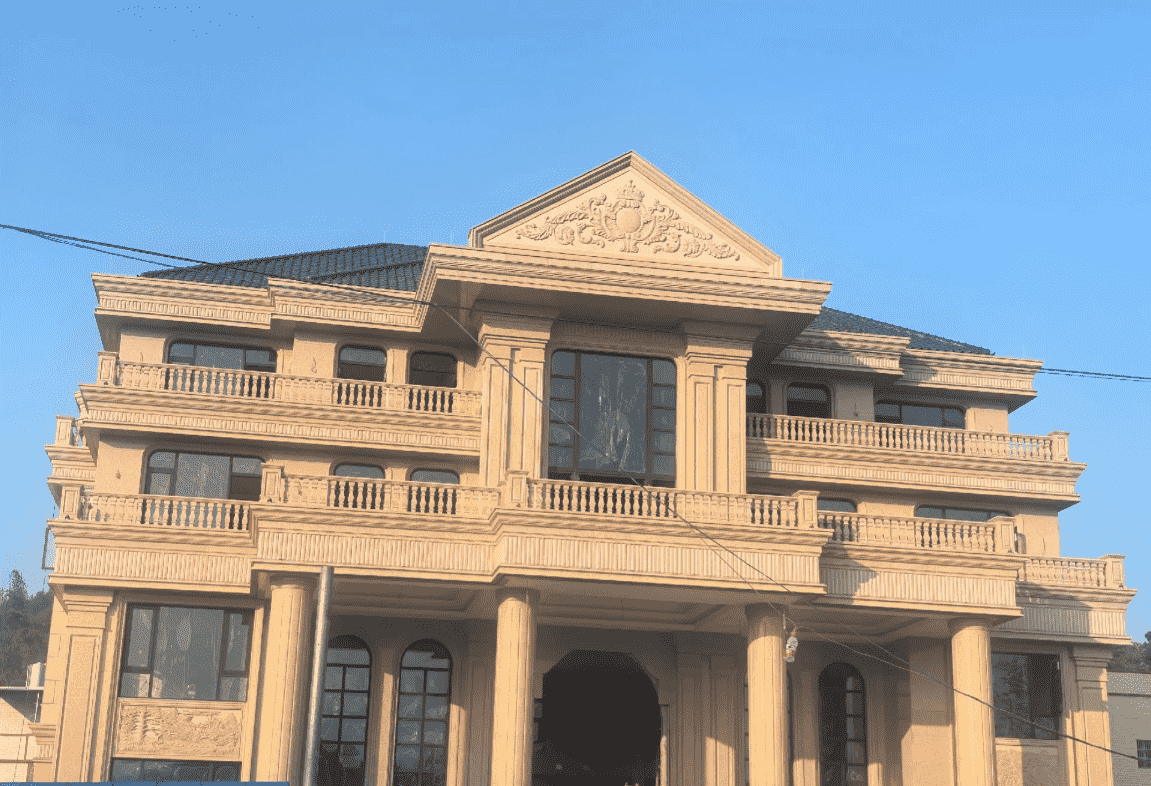 崇左黄金麻别墅外墙干挂石材效果示例