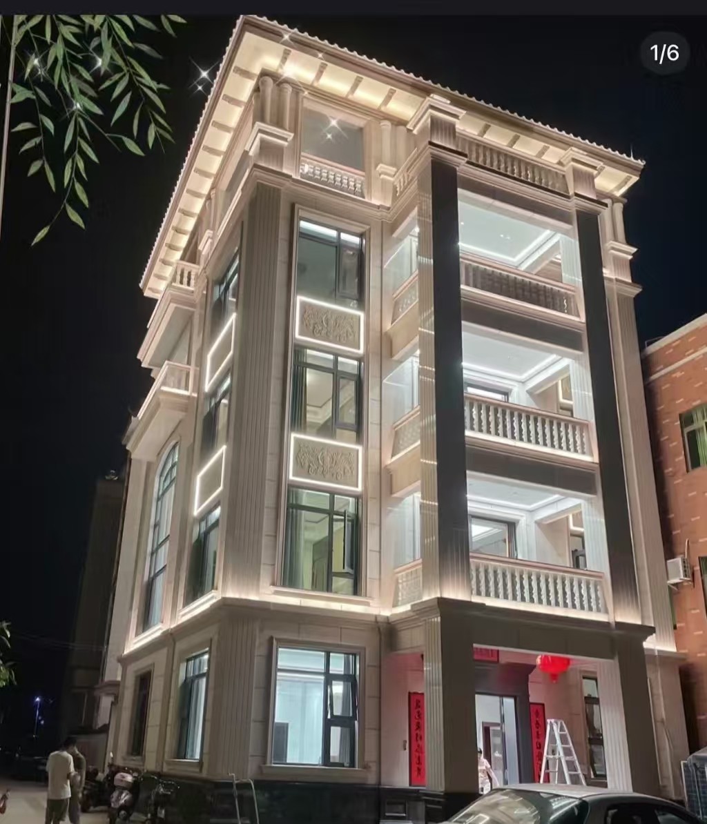 崇左 芝麻白花岗岩别墅外墙夜间效果